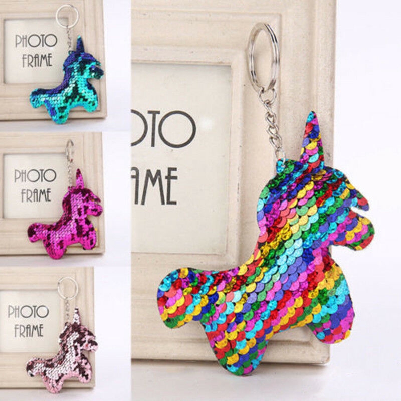 Fashion Lucu Shiny Unicorn Pendant Keychain Glitter Sequin Pony Key Chain Untuk Wanita Tas Liontin Aksesoris Ponsel Dekorasi Keyring