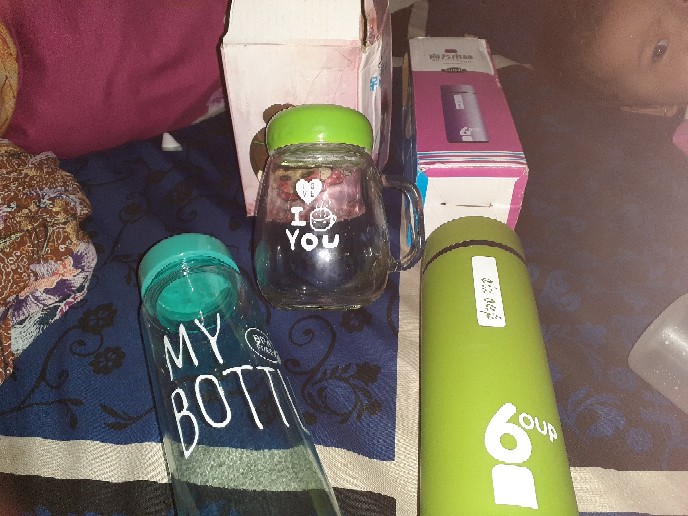 Botol Minum Kaca Six Oup 450ml Beling Cover Plastik 6oup Logo