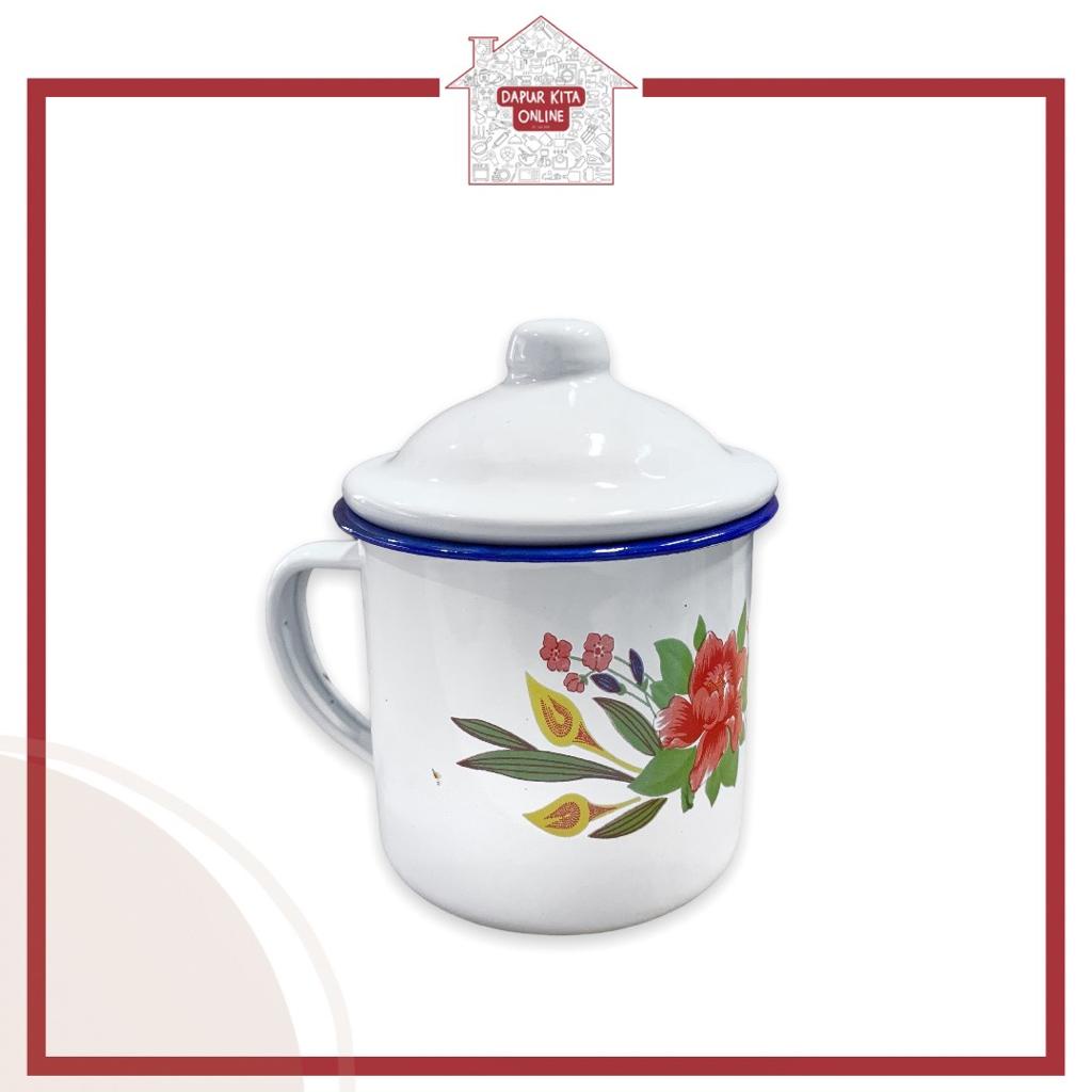 Mug Cangkir Tutup Enamel Motif Bunga GSF 5307 GSF 5308/ GSF 5310 / GSF 5312 Cangkir Souvenir / Cangk
