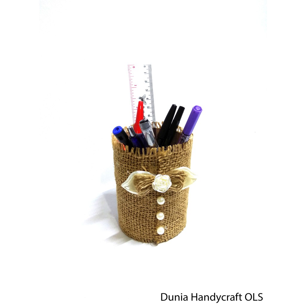 Wadah Serbaguna Burlap - Wadah Makeup Brush, Alat Tulis, Vas Hias