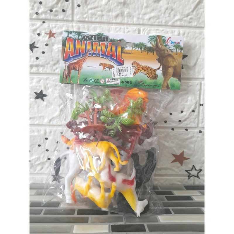 Mainan anak miniatur hewan/binatang singa zebra kuda rusa berbahan karet