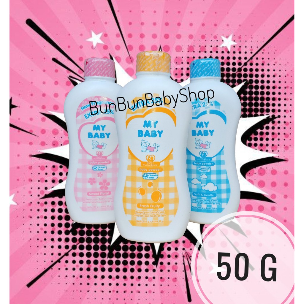 50 g MY BABY Bedak Bayi Baru Lahir Murah Perlengkapan Mandi Anak Perawatan Baby Newborn BunBunbabysh