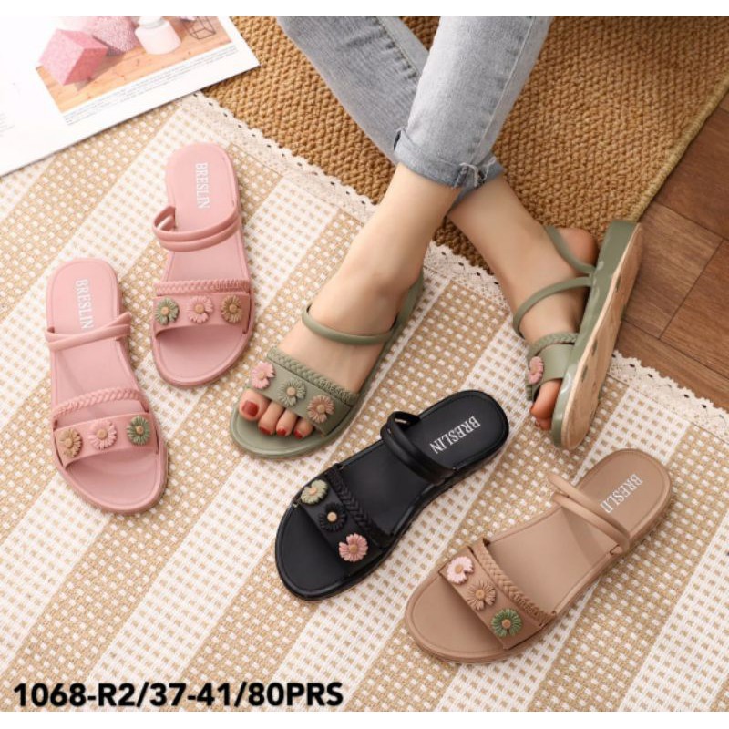 1068 BRESLIN Sendal Wanita Jelly Wedges Tali Bunga