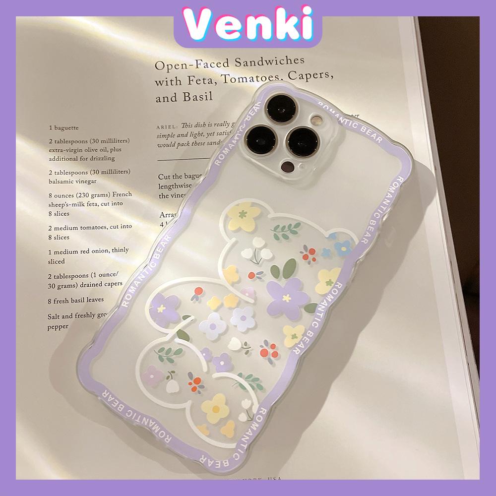 iPhone Case Silicone Soft Case Clear Case Wave Non-Slip Shockproof Camera Full Coverage Protection Purple Flower Bear For iPhone 13 Pro Max iPhone 12 Pro Max iPhone 11 iPhone 7Plus