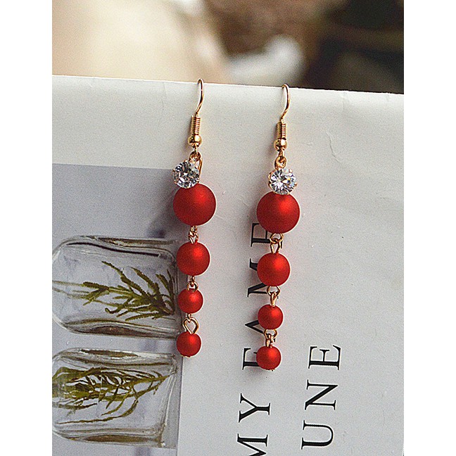 LRC Anting Gantung Fashion Ear Hook Pearl Tassel Long Diamond P90850