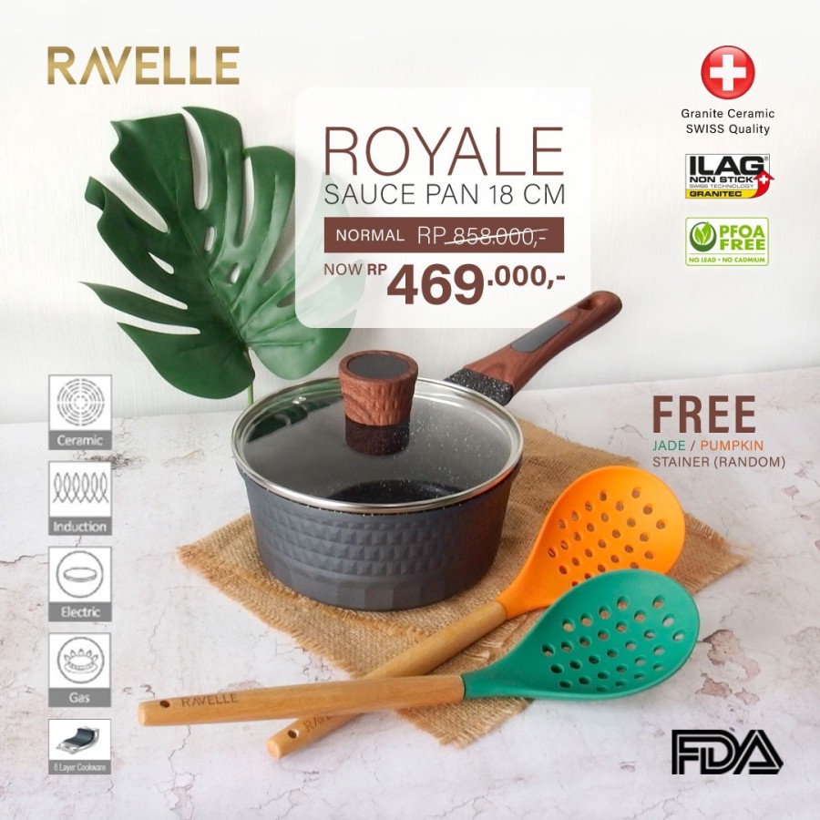 RAVELLE ROYALE Sauce Pan with LId 18 cm Panci Saos dengan Tutup