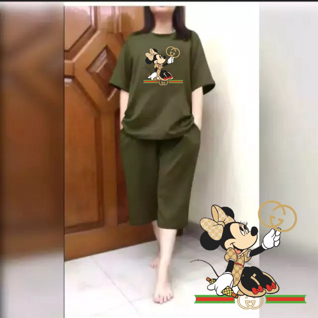 Setelan Wanita JUMBO + Celana Kulot 3/4 Big Size LD 120 Miky Mouse 02