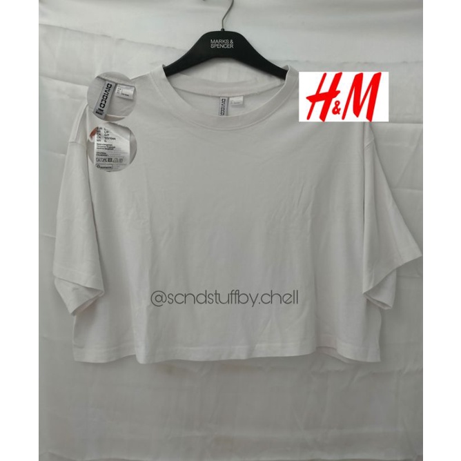 t-shirt hnm crop top putih