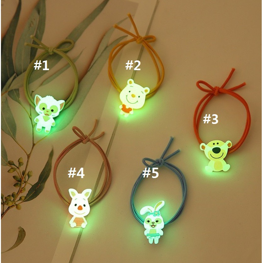 Karet Ikat Rambut GLOW IN THE DARK Kartun Ponytail Elastis Gaya Korea Fashion Anak Dewasa Butterfly