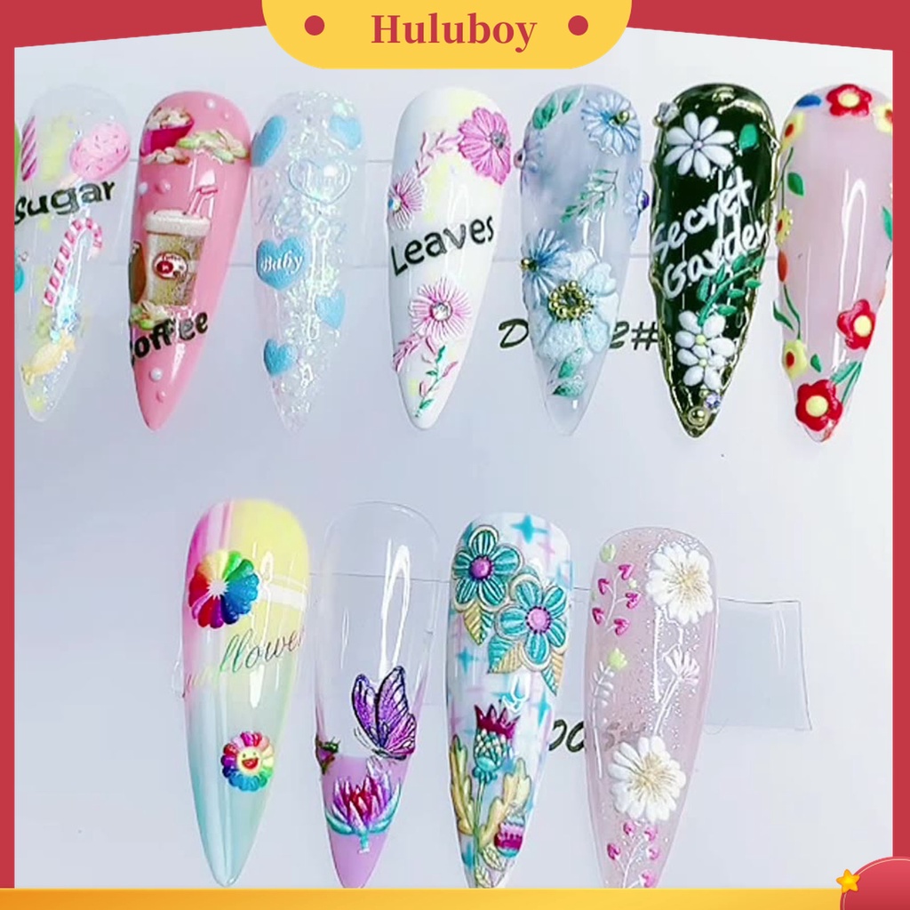 Huluboy Huluboy♡ 6 Pcs / Set Stiker Kuku Desain Ukiran Coklat Tahun Baru 5D Ultra Tipis Untuk Manicure