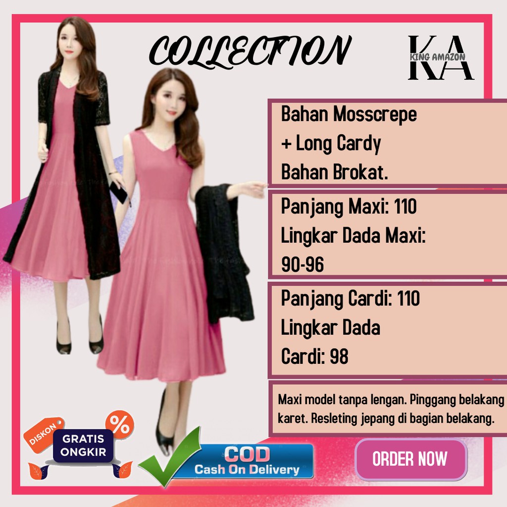 Baju Dress Setelan Brokat Casual Korean Style Kondangan Party Lengan Pendek Maxi Dress Wanita LOSI