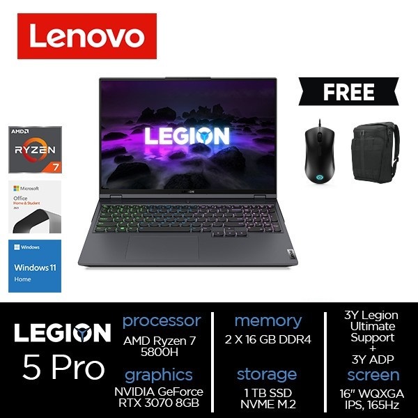 Lenovo Legion 5 Pro JRID Ryzen 7 5800H 32GB 1TBssd RTX3070 8GB 16" W11