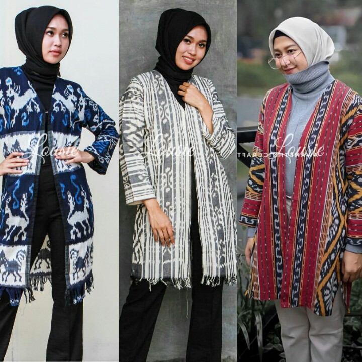 Cardigan Outer Tenun Ikat Etnik Wanita Motif Sumba NTT handmade ATBM Troso Jepara lengan panjang
