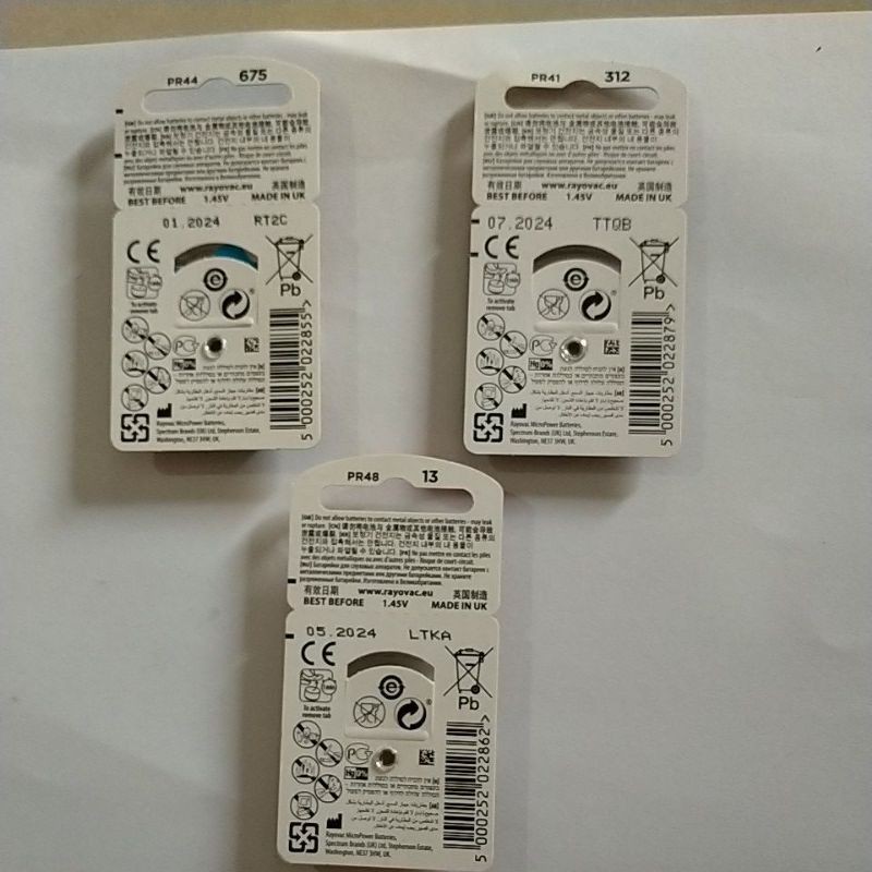 Baterai alat bantu dengar size 13, 675 dan 312 rayovac peak