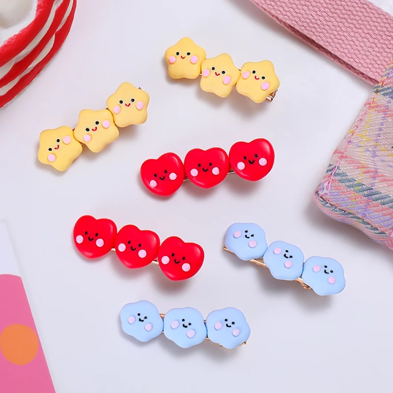 Cute Cartoon Star Cloud Baby Shape Acrylic Hairpin/ Small Fresh College Style Bangs Side Clip/ Girl Sweet Hair Accessories