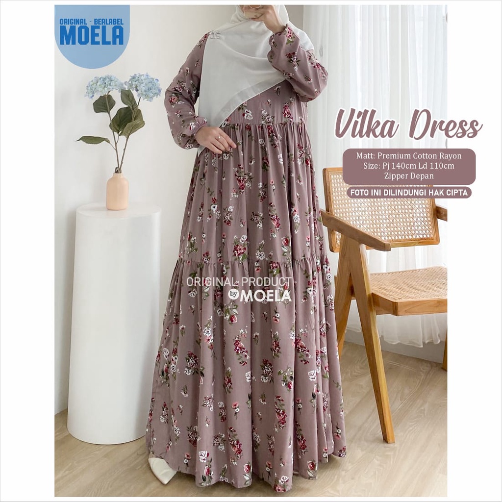 VILKA DRESS MAXY BY MOELA LD. 110CM PB. 140CM BAHAN PREMIUM COTTON RAYON  ZIPPER DEPAN (TRZ)