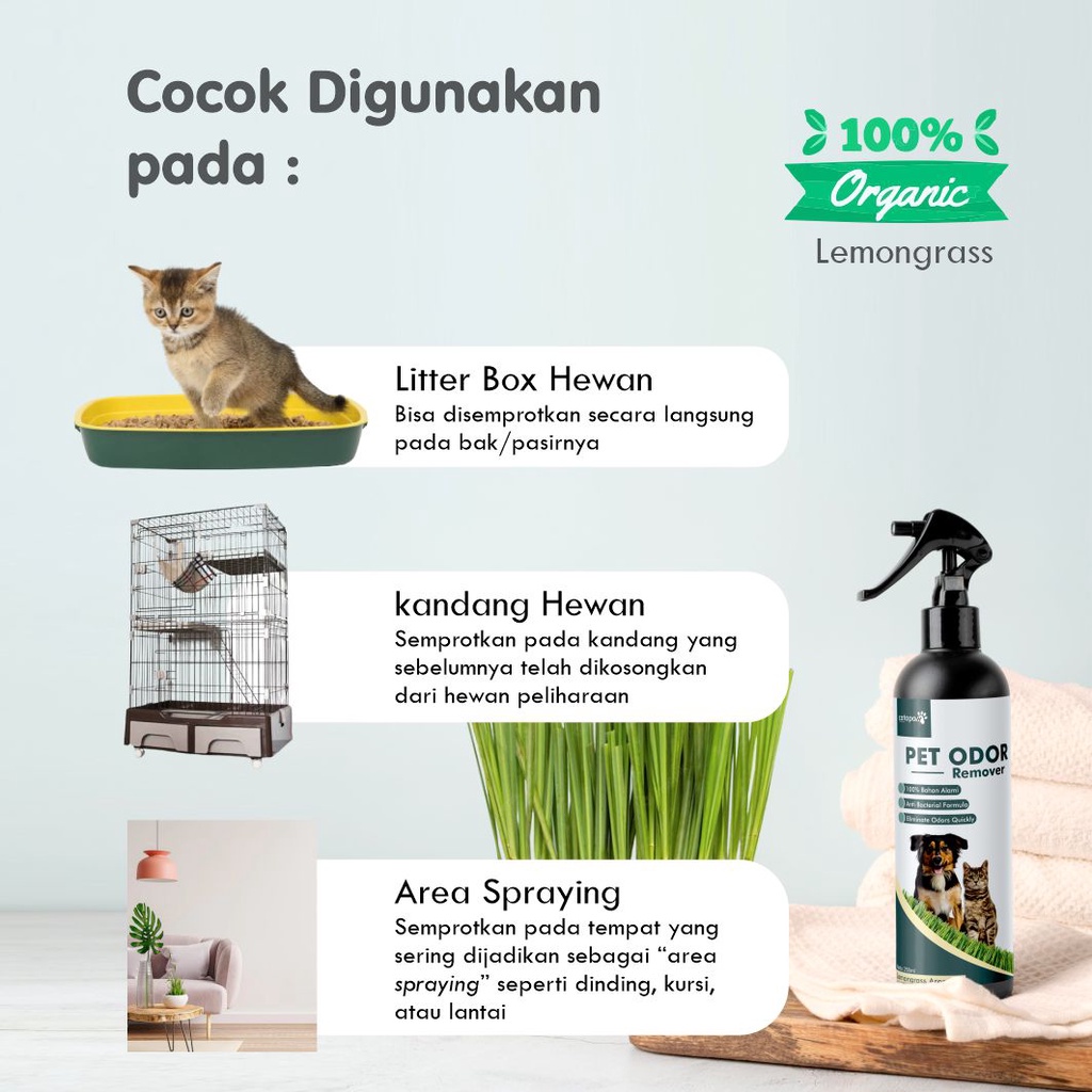 CATAPAW Penghilang Bau Kotoran Kucing Anjing / Pet Odor Remover Penghilang Bau Pesing Pup Pipis Kucing / Pewangi Pasir Gumpal Kucing Cat Litter Box - Aroma Lemongrass