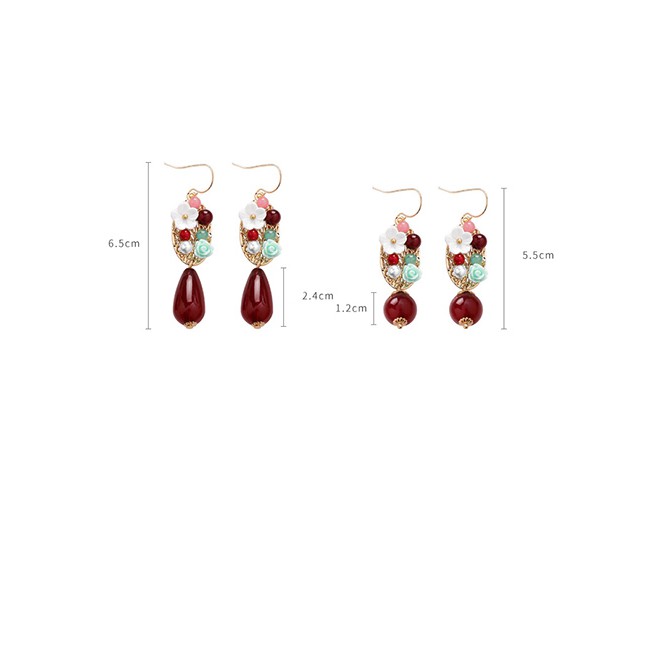 LRC Anting Gantung Fashion Beads (red) Crystal Beads Drops Flower Earrings D09693