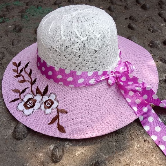 COD topi pantai rajut pita polkadot/murah/pita polkadot tengah