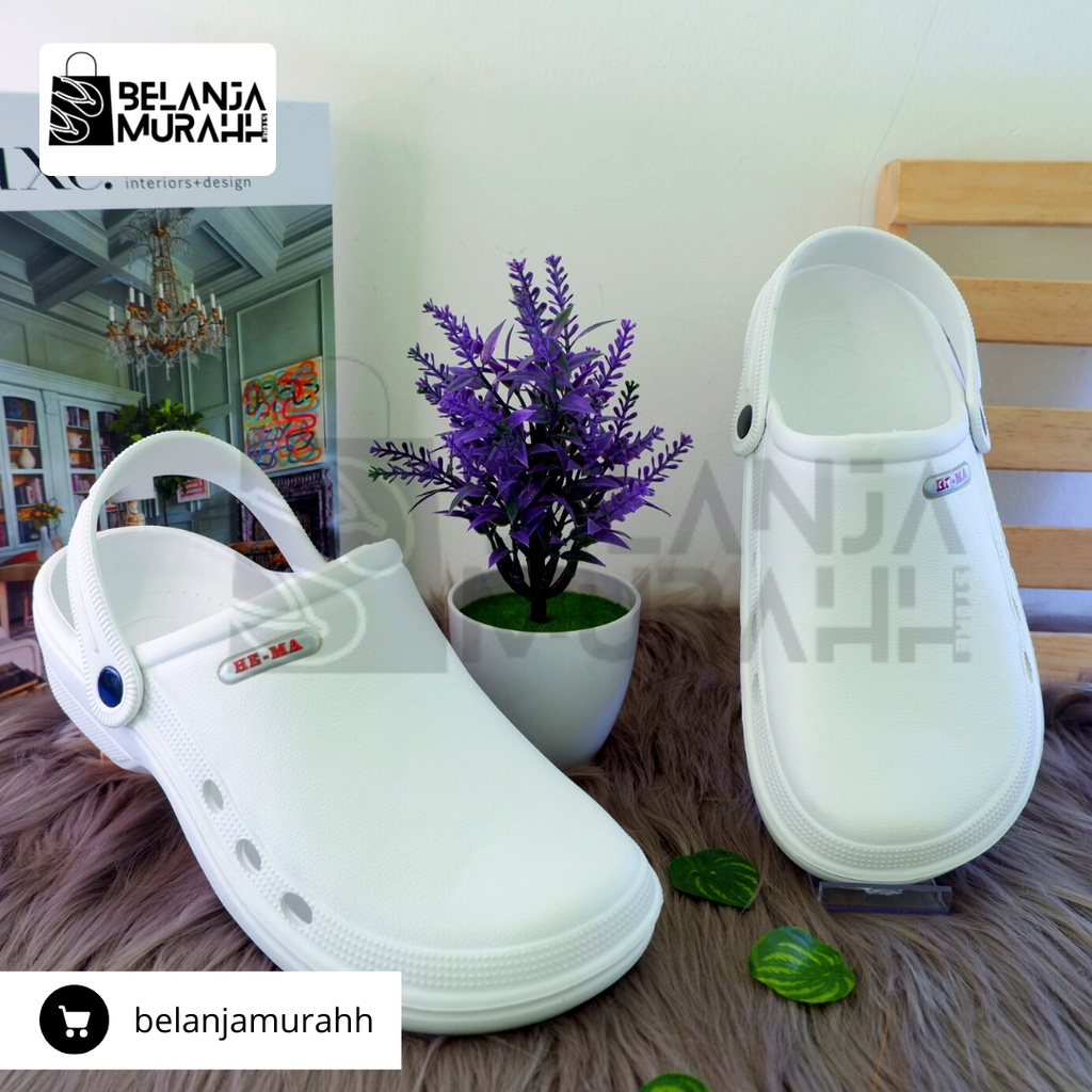 Sandal Sepatu Model CROCS Putih Sandal KODOK HE-MA Putih Sandal Baim Sendal PERAWAT/ Sandal MEDIS / BIDAN/ DOKTER / OPERASI / RUMAH SAKIT Putih Sandal Rumah Pria Wanita Size 36 S/d 44