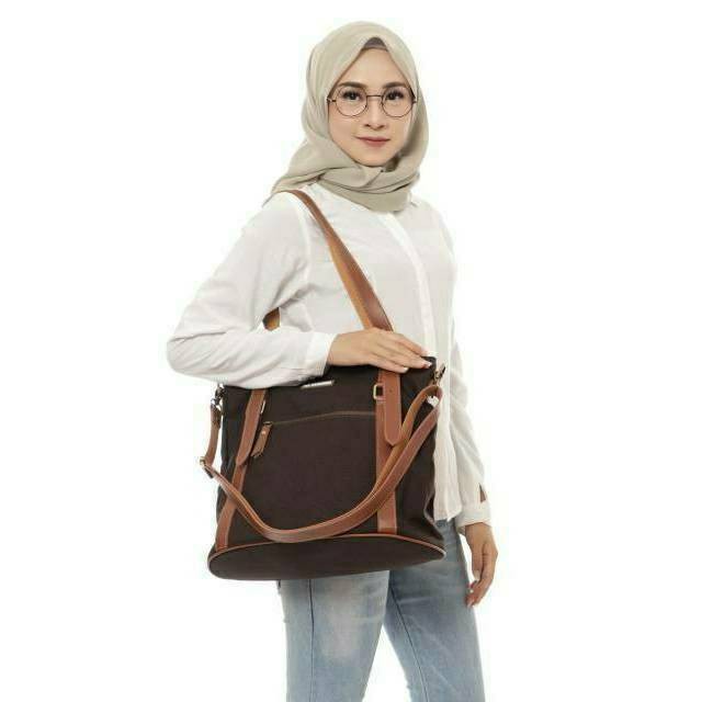 Tas Wanita Whoopees 5037 Tote Bag Selempang Sling Shoulder Hand Cantik Banded Tote Bag Canvas Murah