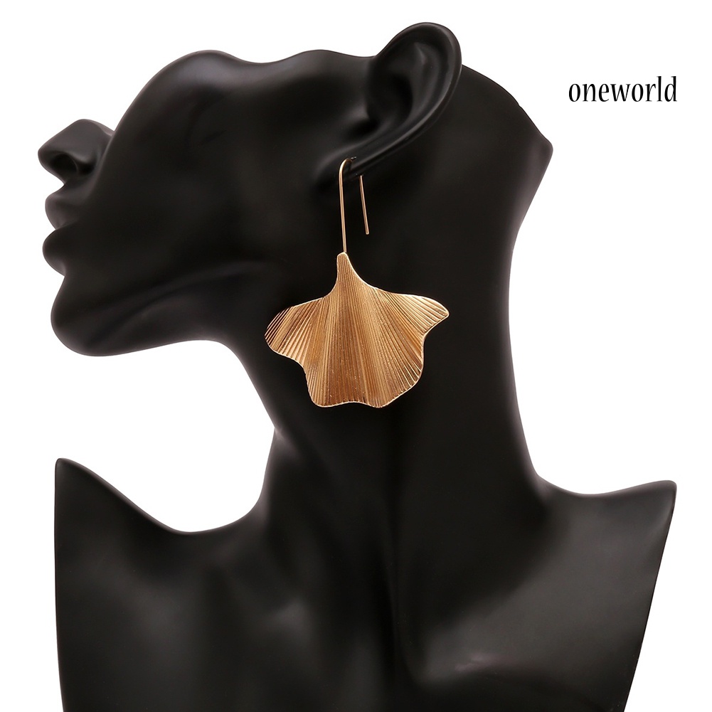 OW# Women Ginkgo Leaf Dangle Drop Geometric Hook Earrings Statement Party Jewelry