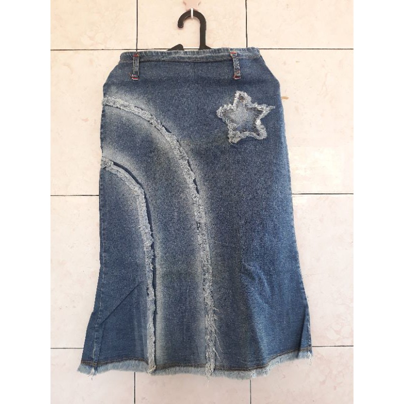 rok jeans & rok panjang payung jersey preloved