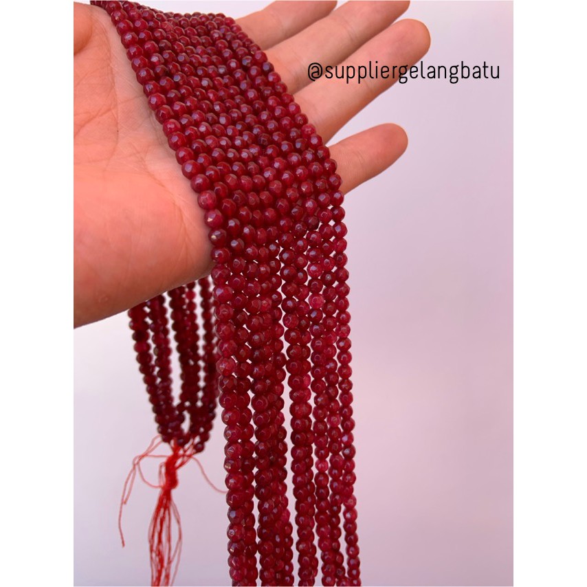 Batu red coral FACET 4mm CUTTING merah gelang kalung bahan premium