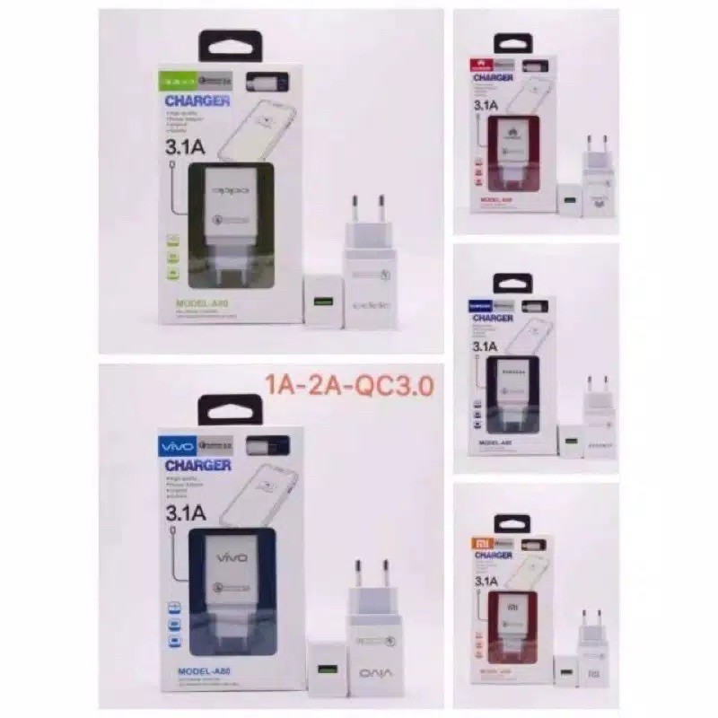 Tc Travel Charger Brand A80 3.1A Qualcom Packing Import Kwalitas BagusS