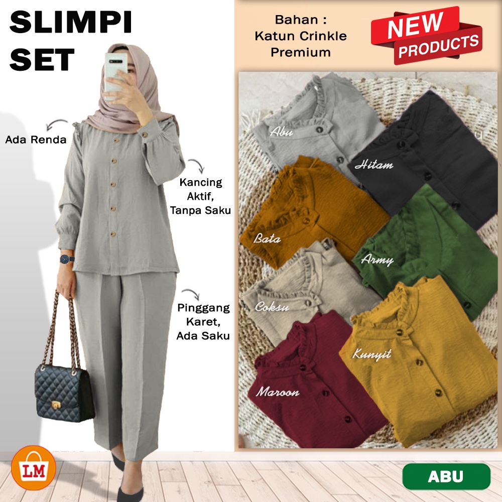 Setelan Baju Celana Wanita Muslim SLIMPI SET Katun Crinkle  All Size Big Size XL - XXL LMS 29288