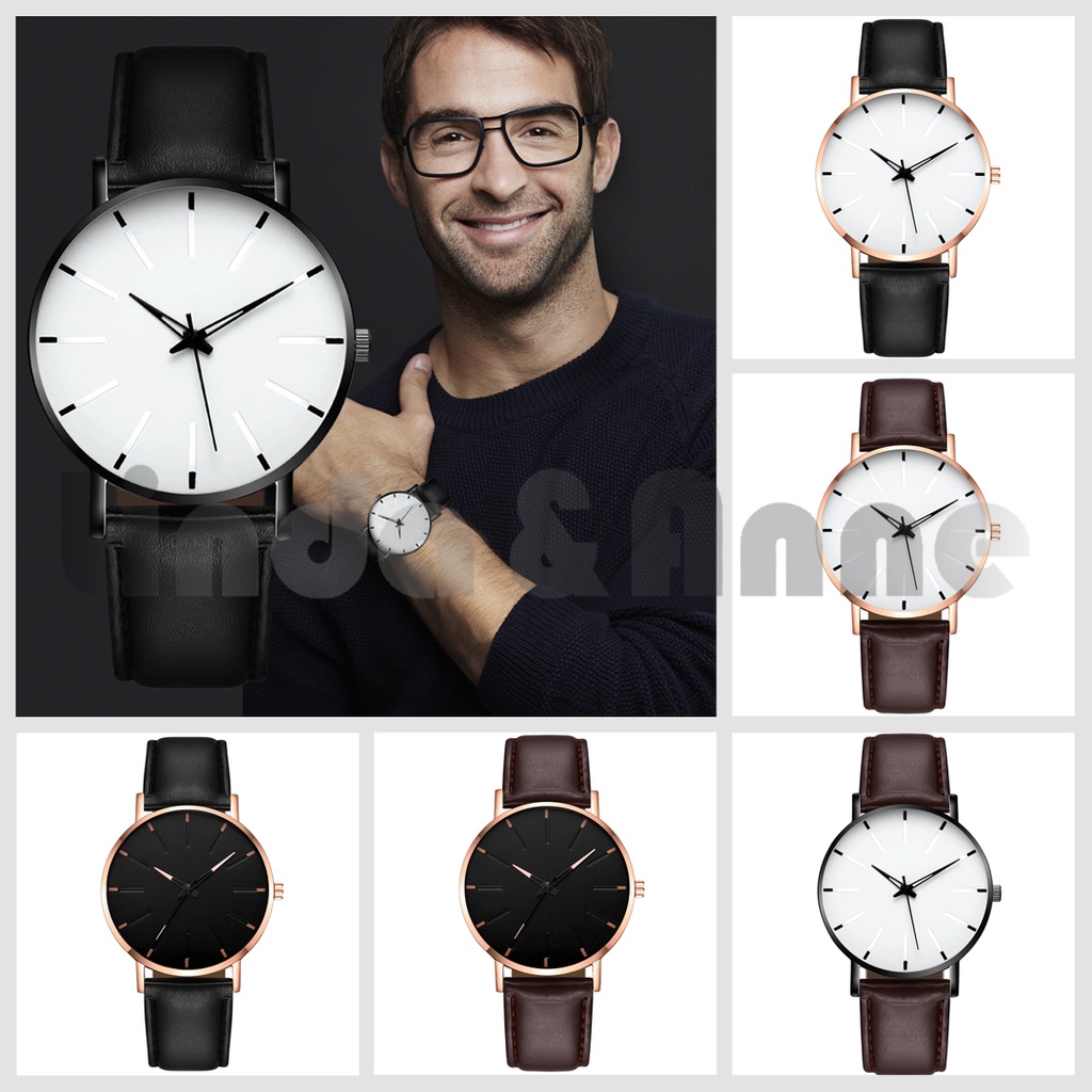 Jam Tangan Pria Gaya Casual Dengan Strap Pu Analog Quartz Fashion Pria Import