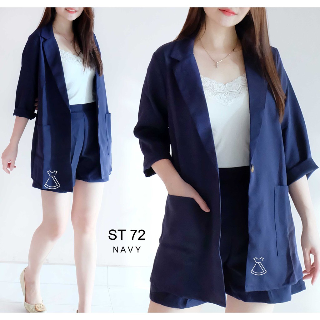 ST72 - Setelan Blazer Short Pants Wanita Setelan Casual Korean Look