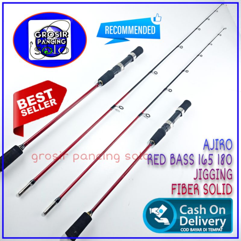 [COD] Joran jigging drag 15 kg Ajiro Red Bass 150 165 180 cm fiber solid kuat pancing laut