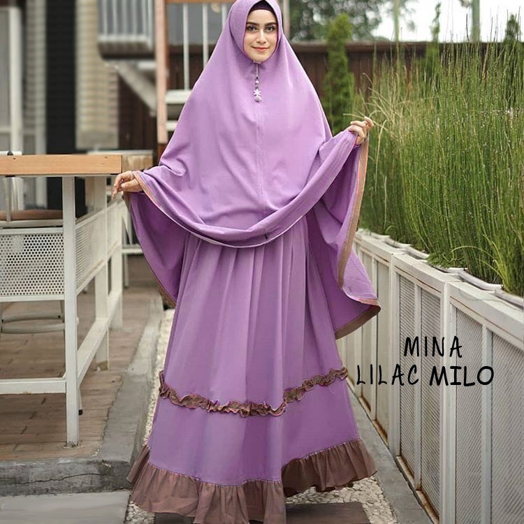 Gamis mina syari lilac moca   / Terbaru / Best Seller / Busana Muslimah / Dress / Hijab