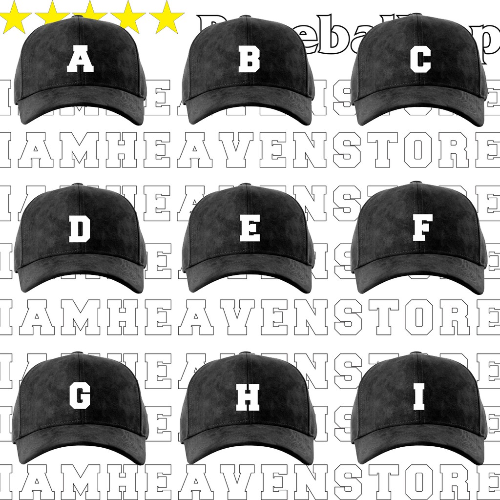 Topi Baseballcap Abjad Huruf Teks Alphabet A B C D E F G H I J K L M N O P Q R S T U V W X Y Z Warna Hitam