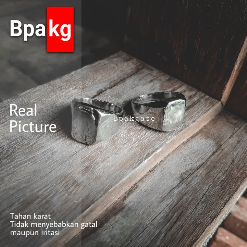 Cincin stampel polos cincin pria besi putih asli anti karat cincin cowok keren silver simple monel