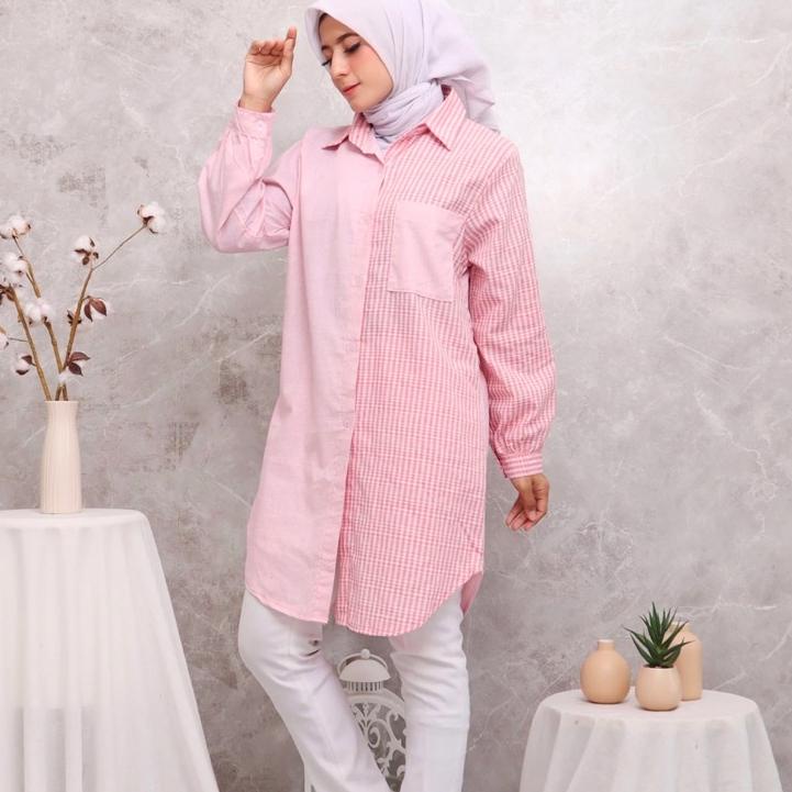 Update - TUNIK KOMBINASI KOTAK MIX POLOS ABG FASHION MUSLIM
