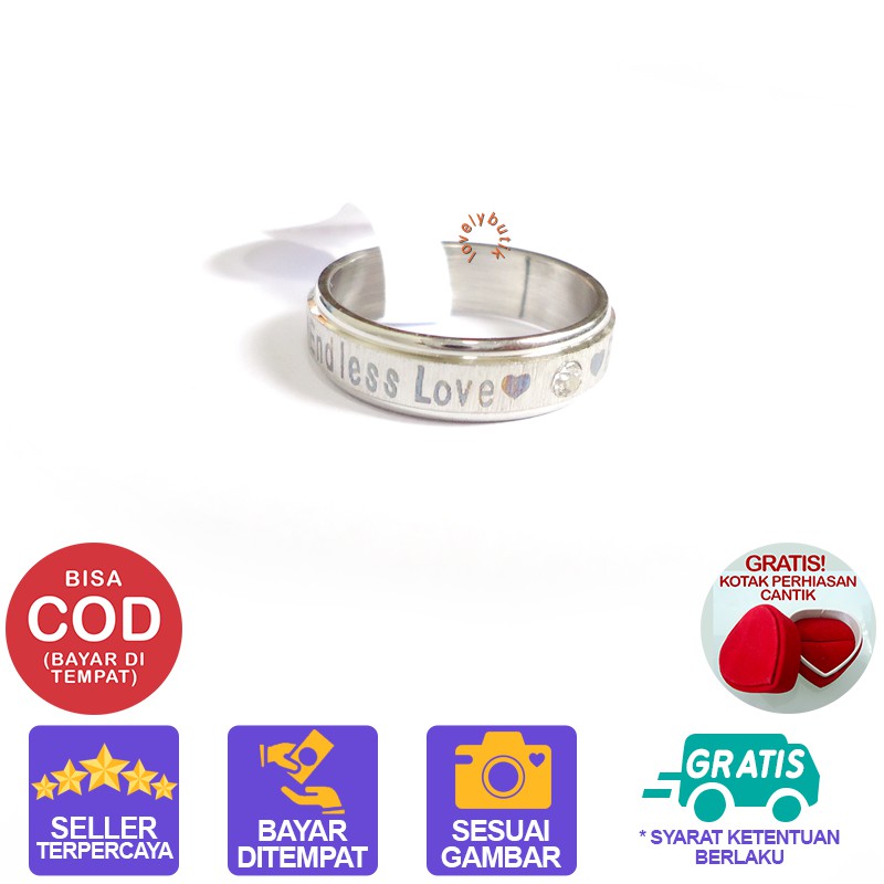 Lovelybutik Cincin Couple Titanium Anti Karat 3Ndless Love BONUS KOTAK PERHIASAN