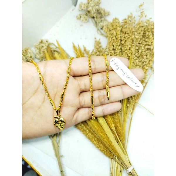 Kalung koin bambu &amp; liontin ( warna mirip emas 24k)