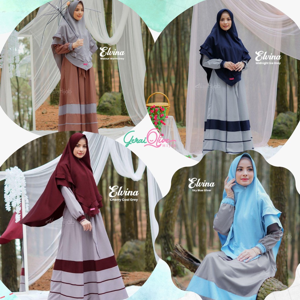 Gamis Alwa Hijab Elvina Set Simple Busui Jilbab Pet Antem