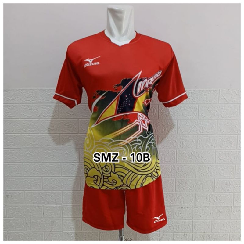 Setelan Jersey olahraga voli Mizuno baju voli badminton Mizuno printing batik Indonesia