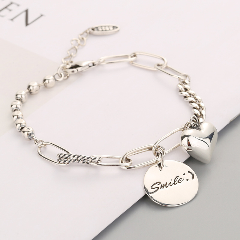 [Ready Stock]Fashion Personality Plated S925 Silver Heart-Shaped Wafer Bracelet