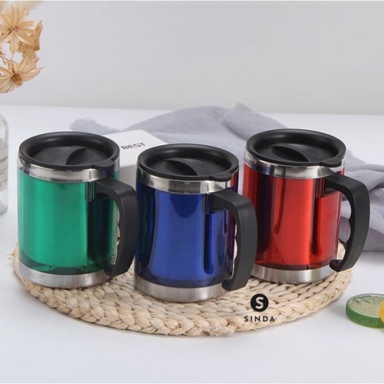 Termos Mug Gelas Warna tahan air panas 2-3 jam - Termos gelas cangkir minum stianles steel dan tutup