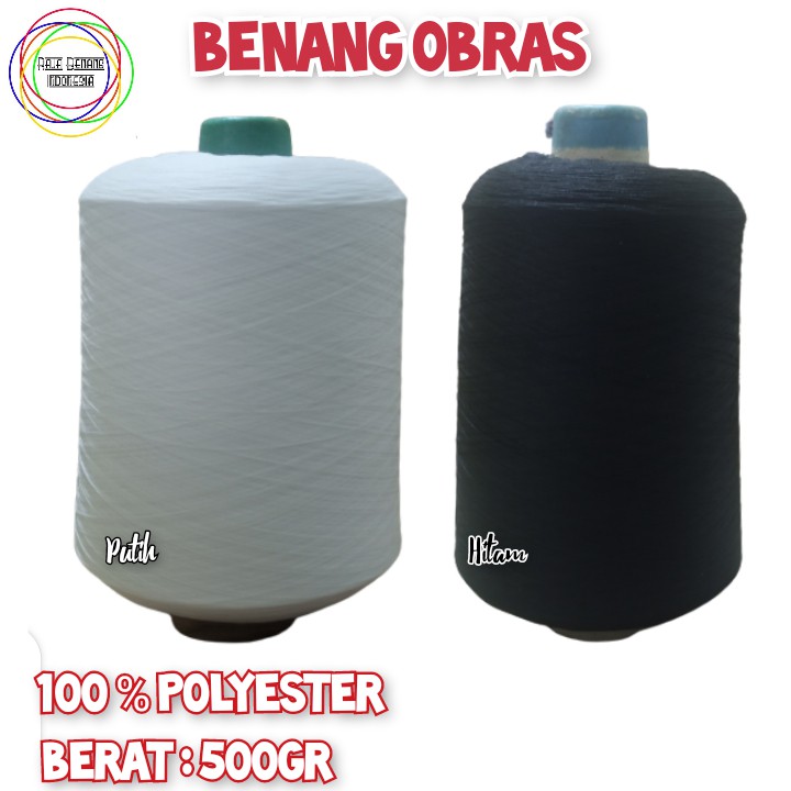 Jual Benang Obras Hitam dan Putih 100% Polyester - @500gr | Shopee