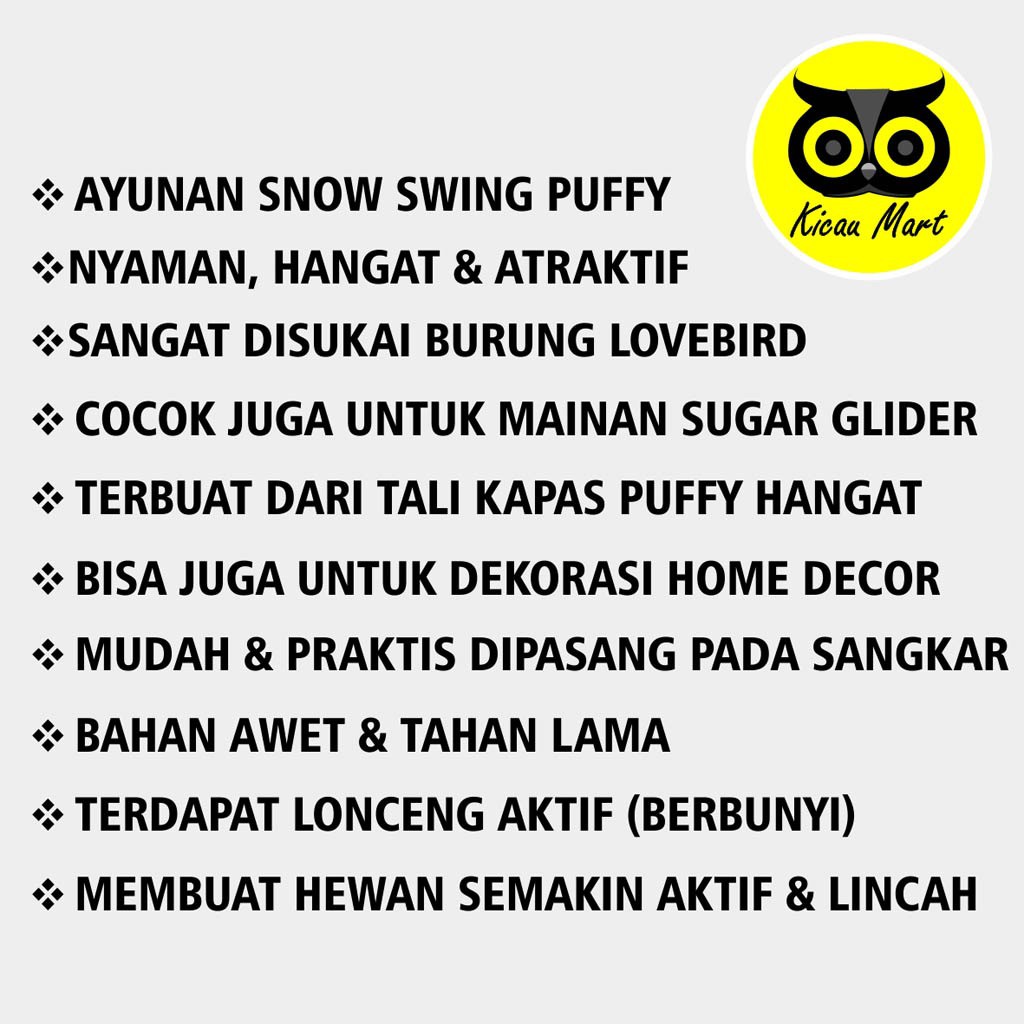 AYUNAN SNOW SWING GANTUNGAN MAINAN BURUNG LOVEBIRD PARKIT PARROT SUGAR GLIDER HAMSTER MARMUT SNOWJL
