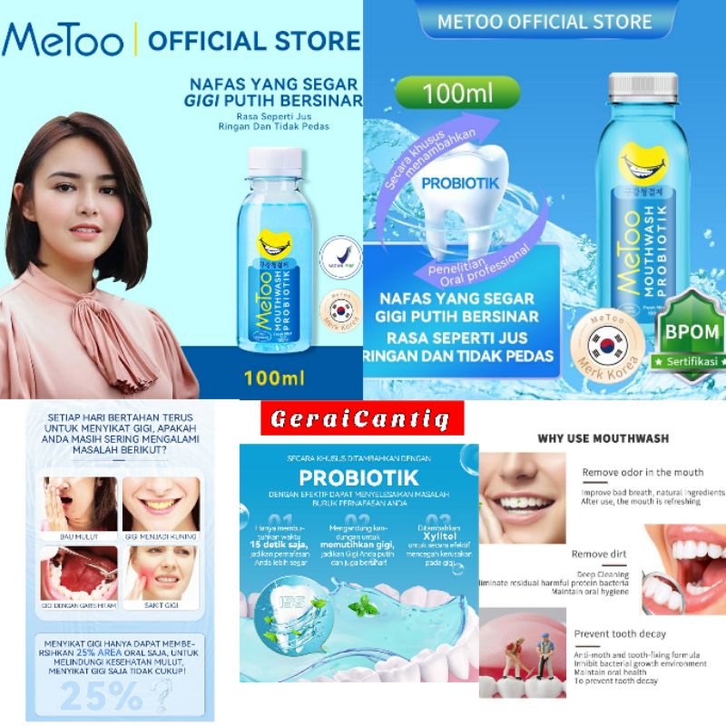 METOO OBAT KUMUR PROBIOTIK FRESH MINT MOUTHWASH PENCEGAH BAU MULUT DAN PERONTOK KARANG GIGI