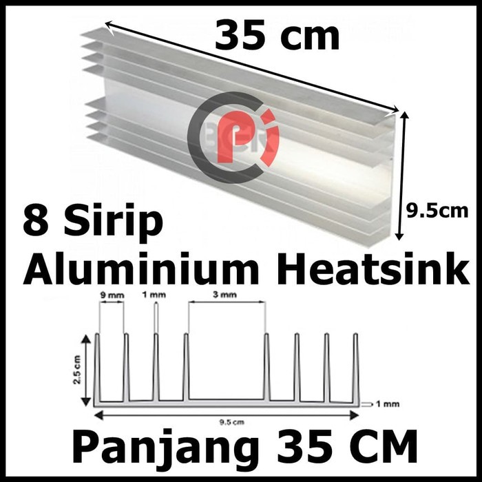 Aluminium Plat Pendingin Heatsink For TR LED HPL 8 Sirip Panjang 35 cm