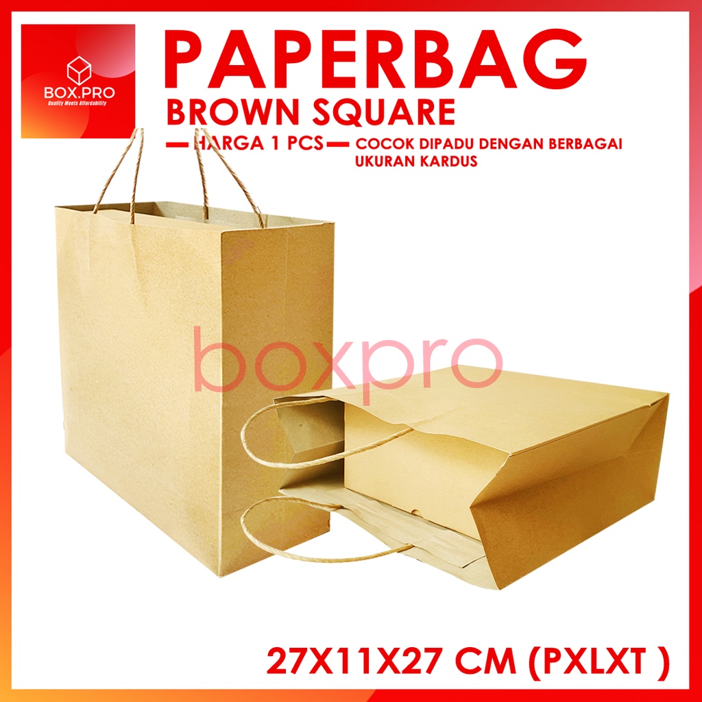 

Paperbag Paper bag kantong kertas tas coklat polos 27x11x27 cm