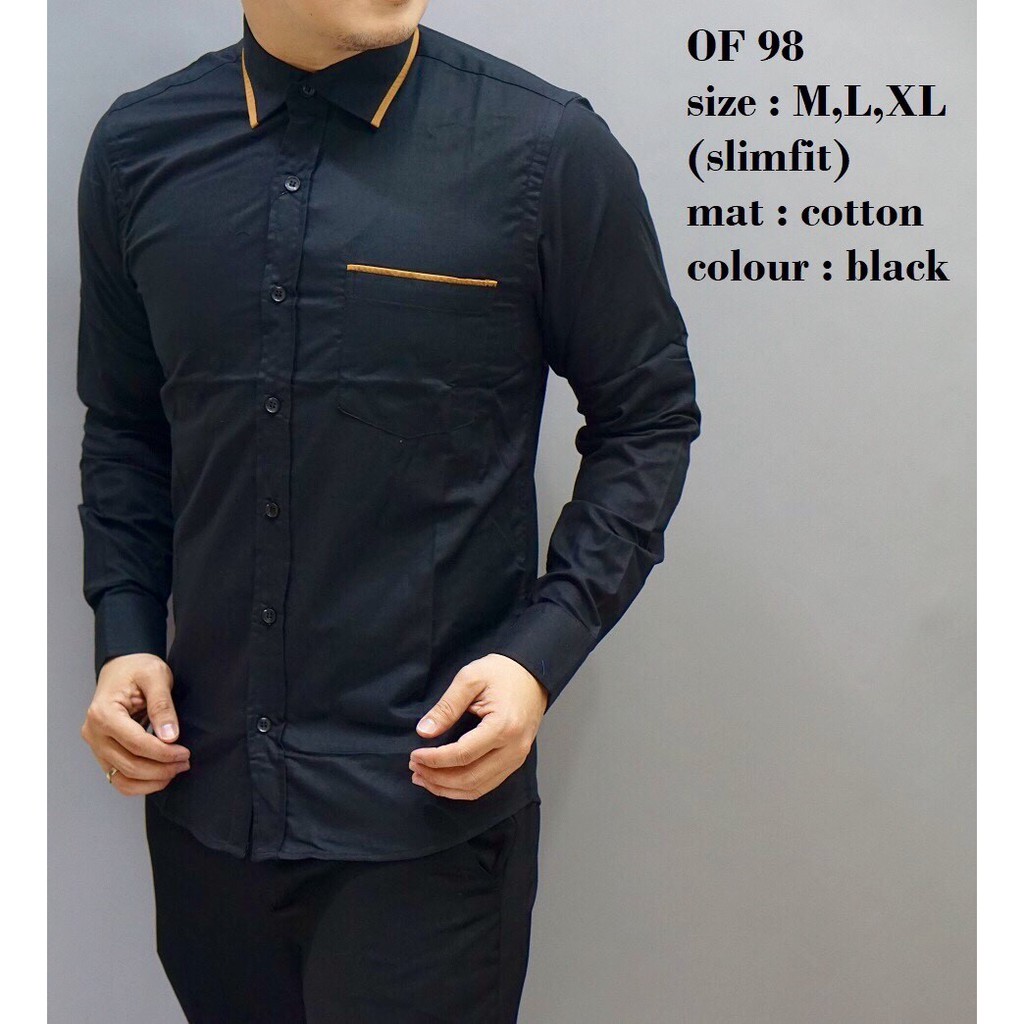  Baju  Kemeja  Polos Pria Slim Fit Modern Lengan Panjang 