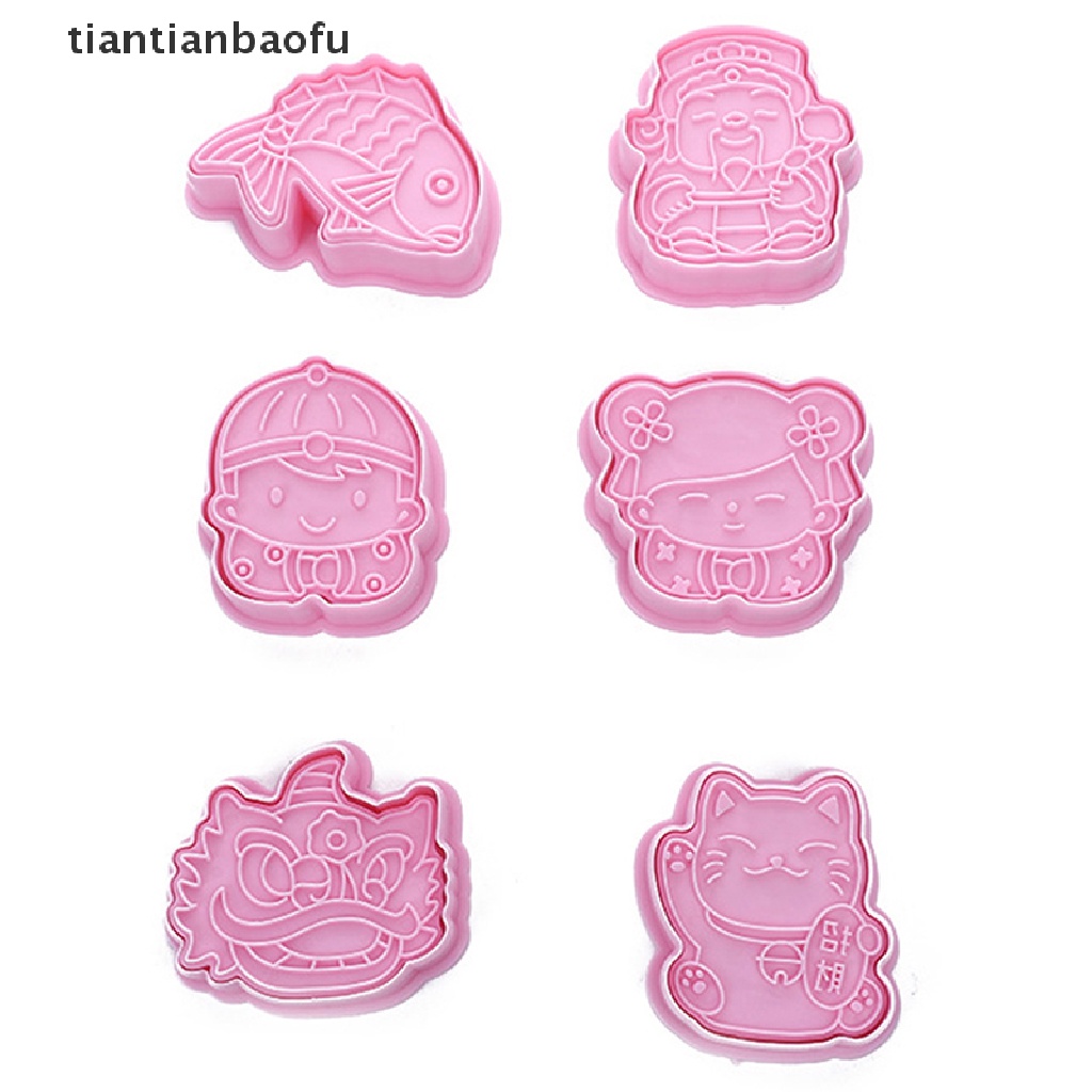 6 Set Cetakan Kue Kering Bentuk Kucing Bahan Plastik Untuk Festival Musim Semi